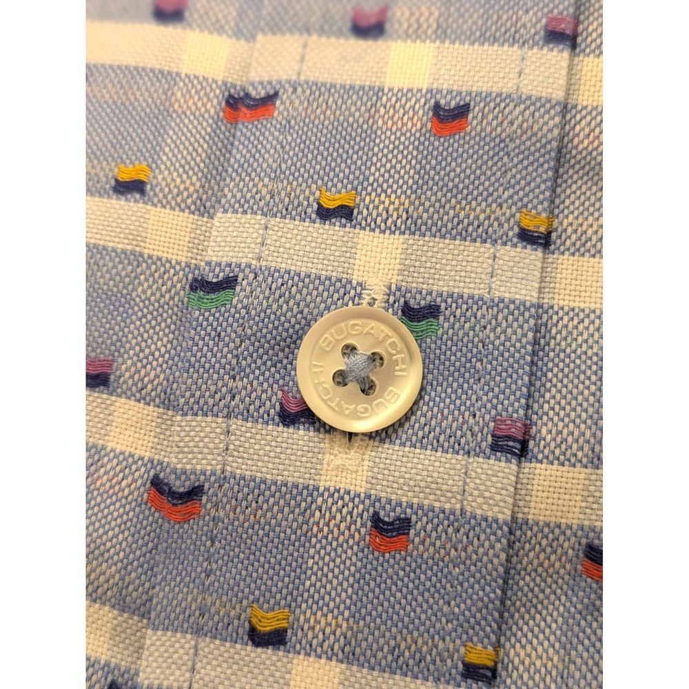 Bugatchi Men's XXL‎ Shirt Classic Fit Blue Check Grid Multicolor Dot 100% Cotton - Picture 3 of 6